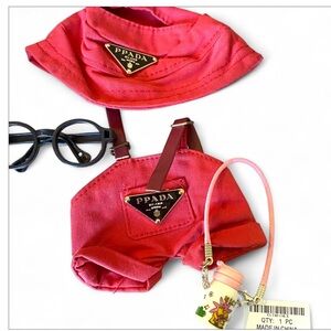 4 pc Outfit for your Labubu baby with pants hat glasses and water bottle red
